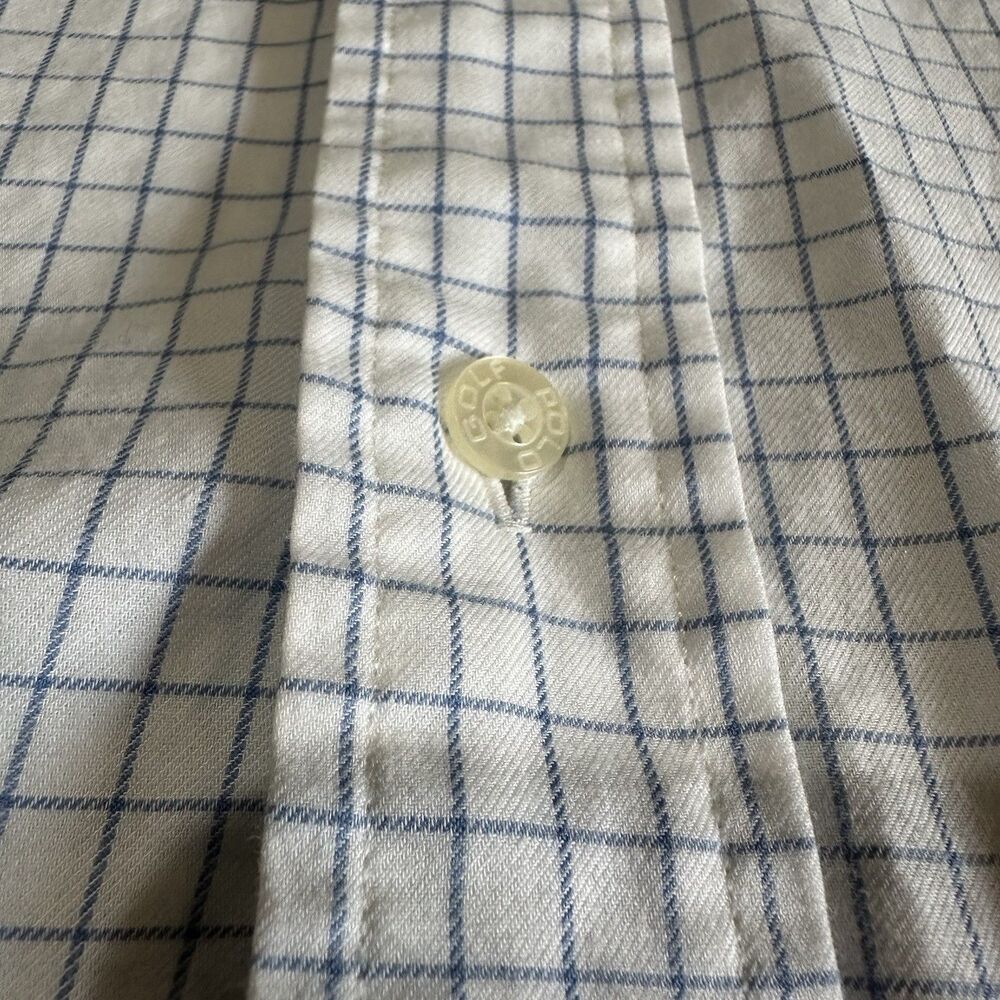 Polo Golf Ralph Lauren Preppy Men’s White Blue Check Cotton Button-Up Shirt L - Picture 5 of 7